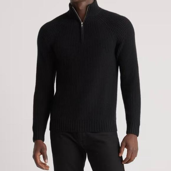 New Quince Men’s Black Cashmere Fisherman Quarter Zip Sweater Size Large 3524 - Picture 1 of 11